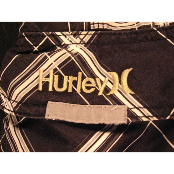 HURLEY Mens Plaid Swim Trunks 34 Measured String Swimsuit Black String Tie - Picture 6 of 10